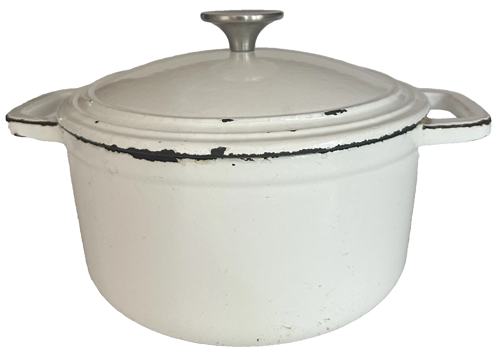 White Enamel Cast Iron Dutch Oven Pot with Lid – 8.5" Diameter, Self-basting
