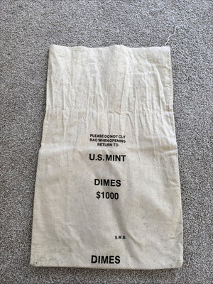 $1000 Dimes US MINT EMPTY Canvas Coin Bag Sack Money Deposit 12x19 SWB
