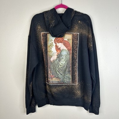Upcycled Black Hoodie Unisex L Zip Up Renaissance Art Whimsigoth Fairy Grunge