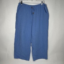 Jones New York Sport Size 12 Women Linen Blend Cropped Pants Blue Match Very 90s