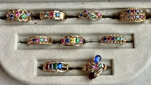 Costume Jewelry Lot Of 9 Rings Jewelers Samples, Vintage