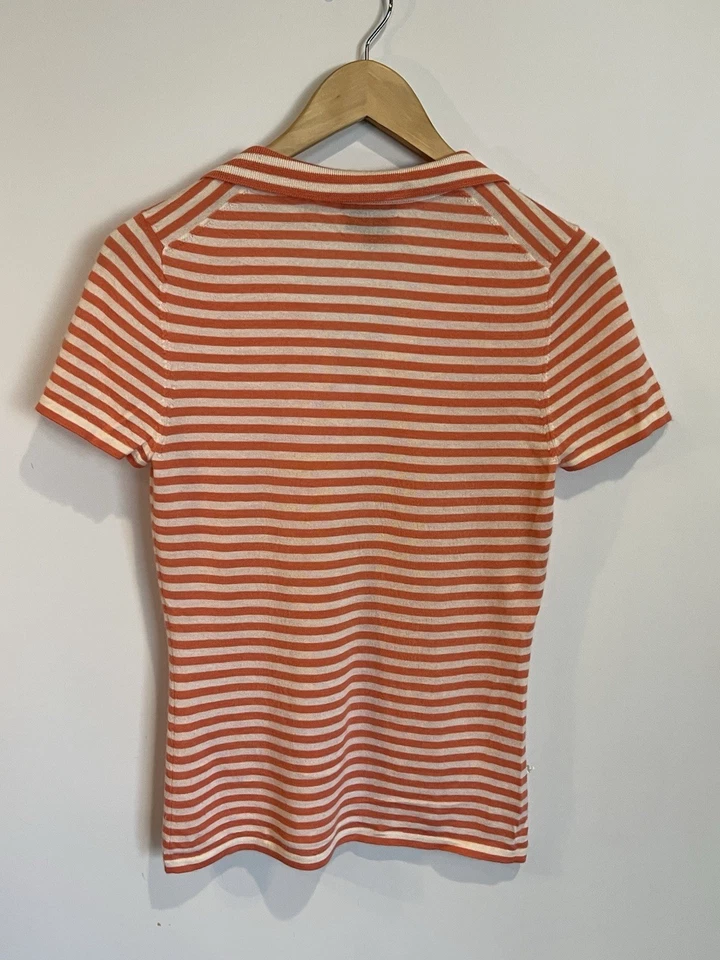 Lote Top Henri Bendel Mediano Cachemira Seda Manga Corta Rayas Rosa Azul Para Mujer’s Foto 4 de 4