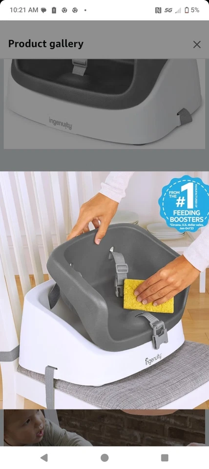 Asiento elevador para niños pequeños Ingenuity SmartClean - pizarra Foto 4 de 4