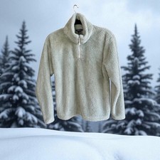 Eddie Bauer Sweater Light Green Fleece 1/4 Zip Pullover Cozy Size Medium