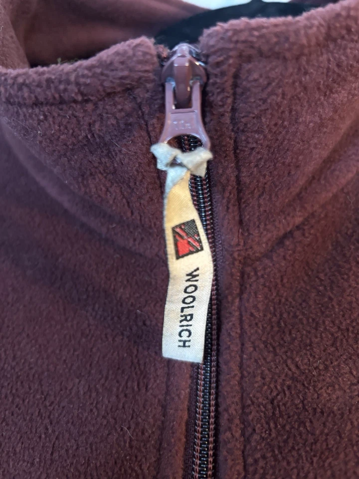 Woolrich Mens 2XL Full Zip Fleece Jacket Burgundy Outdoor Pockets Warm - Image 2 of 4