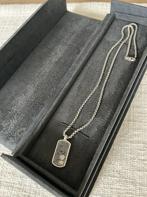 David Yurman 925 Sterling Silver Pavé Black Diamond Dog Tag