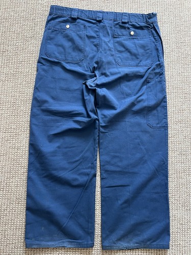 Vintage French Faded Blue Cotton Works Chore Distressed Canvas Pants - Picture 12 of 22