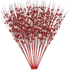 10 Pack Red Glitter Berry Stems - 15.7 Inch Decorative Christmas Picks