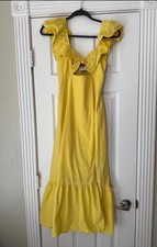Farm Rio x Anthropologie Ruffle Sweetheart Yellow Cut Out Midi Dress Size Small