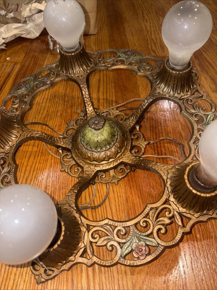 Vintage Virdel 1930's Art Deco Hanging 5 Light Ceiling Fixture Chandelier - Image 2 of 4