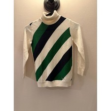 Nicholas  Bears Kids Green Navy Cream Diagonal Stripe Turtleneck Sweater 8Y