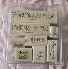 Stampin' Up ! Lot de timbres caoutchouc montés sur bois, mots et phrases merci