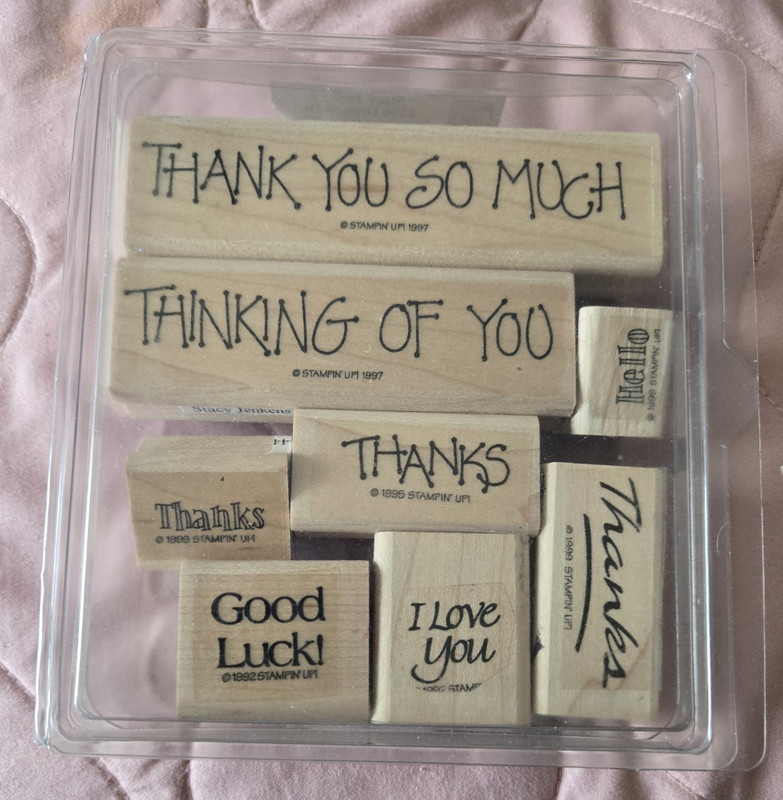 Stampin' Up! Wood Mounted Rubber Stamps Lot, Words & Phrases Thank You