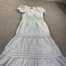 Quince Dress Womens XS Blue Striped Puff Sleeve Tiered Maxi Casual Summer