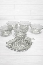 Vntg Set 5 Grapes &Leaves Glass Bowls Frosted Glass, Grape Anchor Hocking Bowl