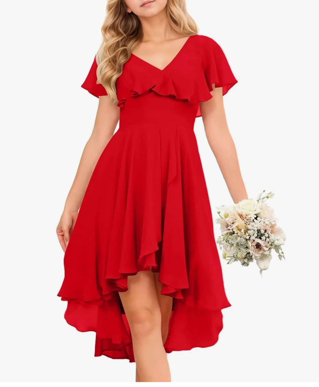 Nice To Meet You Dress Girls Junior 15/16 Red Hi Low Ruffle Bridesmaid Wedding