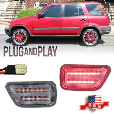 2x Clear Lens Rear Bumper Red LED Strip Side Marker Lights For 97-01 Honda CR-V