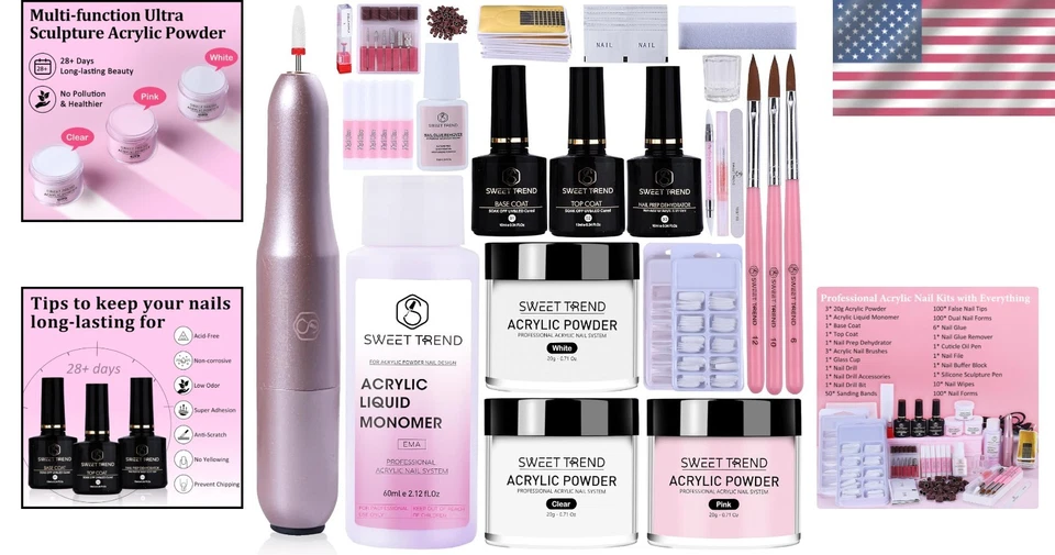 Kit de uñas acrílicas con taladro: kit de uñas profesional juego de acrílico para principiantes Foto 2 de 4