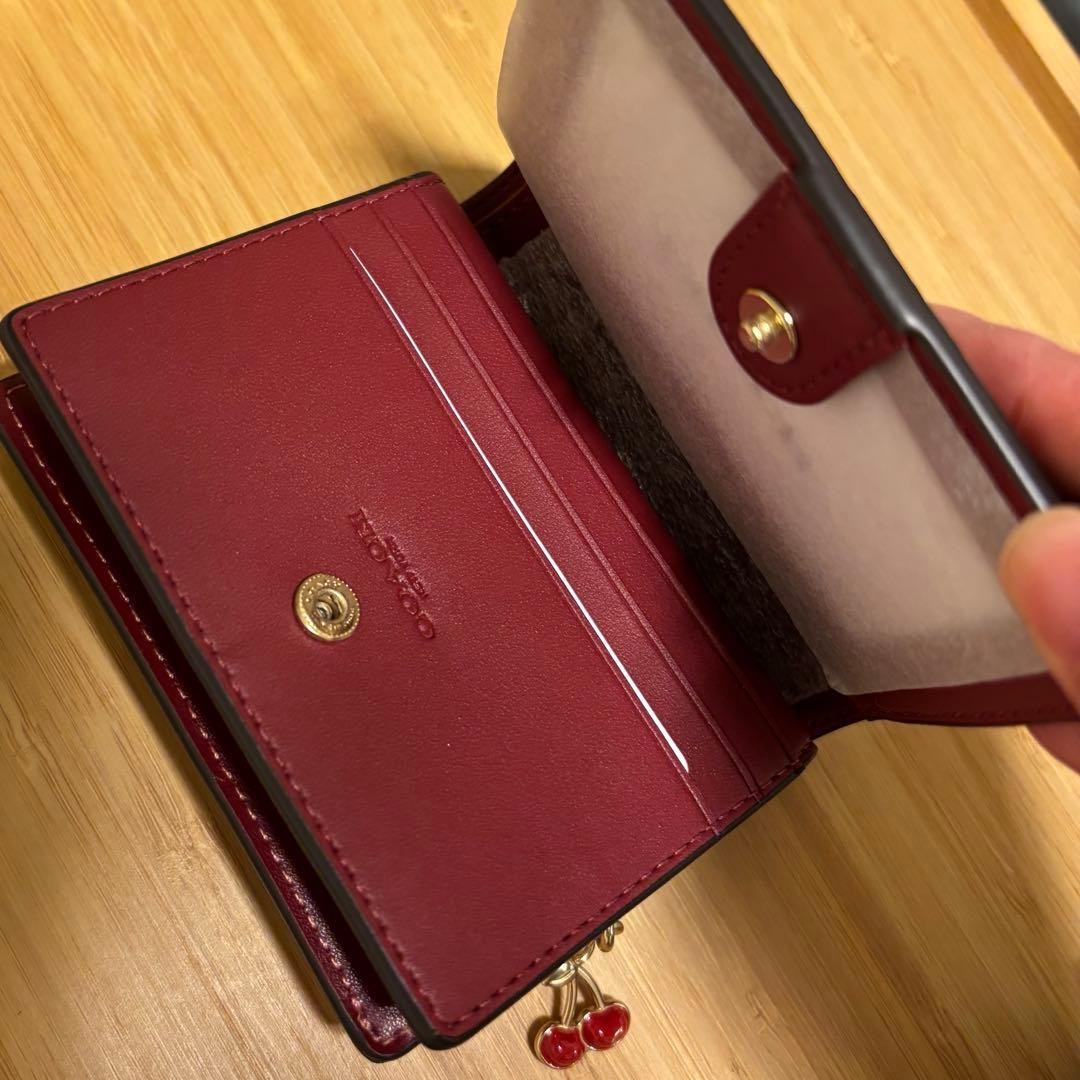 COACH Cherry Pattern Leather Wallet Burgundy Card… - image 2