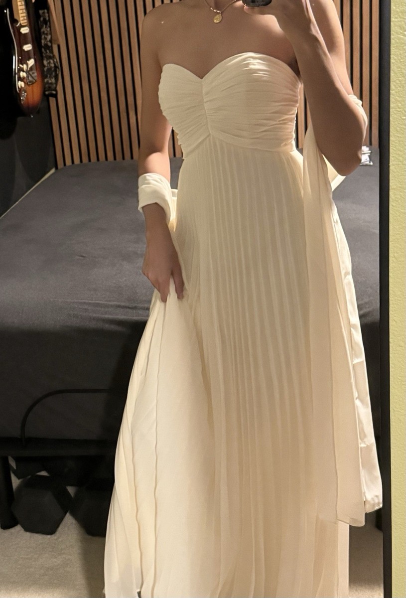 Ivory Strapless Sweetheart Pleated Maxi Dress Formal Long Women's bridal |  eBay
