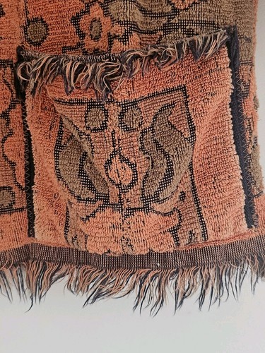 Vintage 70s Terrycloth Towel Beach Cover Up Burnt Orange Fringe Jacket OS - Picture 9 of 13