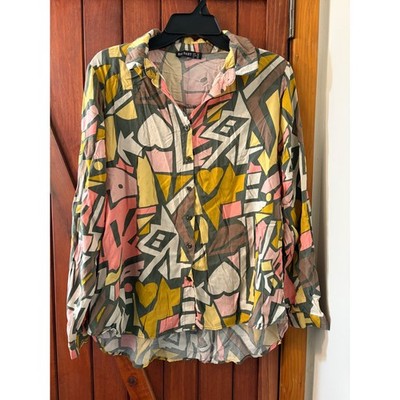 Big Dart Geometric Abstract Heart Print Button Down Shirt Multicolor Women UK 20