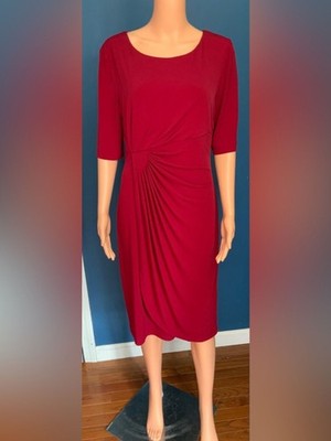 connected apparel Cranberry Twist-Detail Midi Sheath Dress