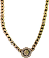 Lion Head Crystal Rhinestone Choker Necklace – Gold Plated Cuban Chain... 