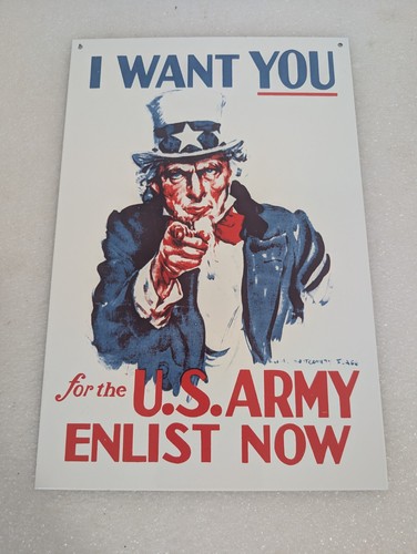 Ande Rooney Porcelain Sign Uncle Sam US Army Enlist Now Great Shape!