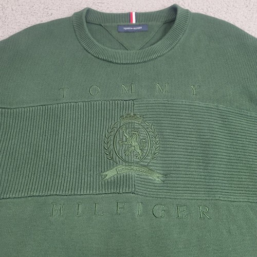 Pull homme Tommy Hilfiger vintage logo écusson XL vert coton tricot pull - Photo 6/20