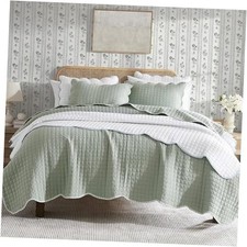 Sage Green Oversized Size Quilt Bedding Set, Cal California King Mist Sage