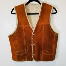 VTG Genuine Leather Suede Sherpa Lined Vest L