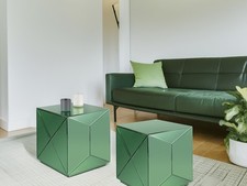 Couchtisch 2 teilig, Beistelltisch Würfel für Sofa, Nachttische verspiegelt Grün