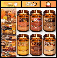 Autumn Scented Candle Set - 6 Natural Soy Wax Candles for Home, Fall Gifts, Pump