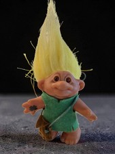 Vintage Thomas Dam Troll Doll Denmark 4 Yellow Hair Green Outfit Shamrock Hand