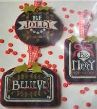 Hands On Designs Cross Stitch Kit Chart Ornaments w/Embellishment Pack Buttons +