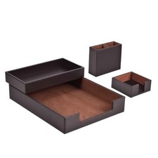 4 Pack Leather Office Supplies/Desk Organizer for Letter 4-piece set Brown