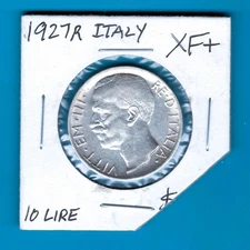 ITALY- BEAUTIFUL  HISTORIC VITTORIO EMANUELLE III SILVER 10 LIRE, 1927R, KM#68.1
