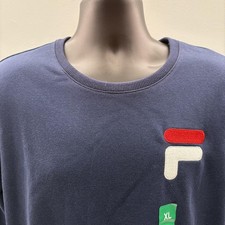 Fila Sweatshirt Mens XL Blue French Terry Crew Embroidered Logo Pullover NEW