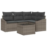 Gartensofa-Set Mit Kissen 5-Teilig Hellgrau Poly-Rattan Sitzgruppe