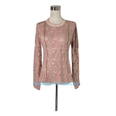 Chloe Women Top Rare Size M Chlo Elegant Cocoa Pink Logo Allover Lace Shirt Limi