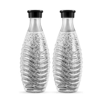 SodaStream Crystal Ersatzflaschen 2er Set Glas Transparent Schwarz mit Deckel