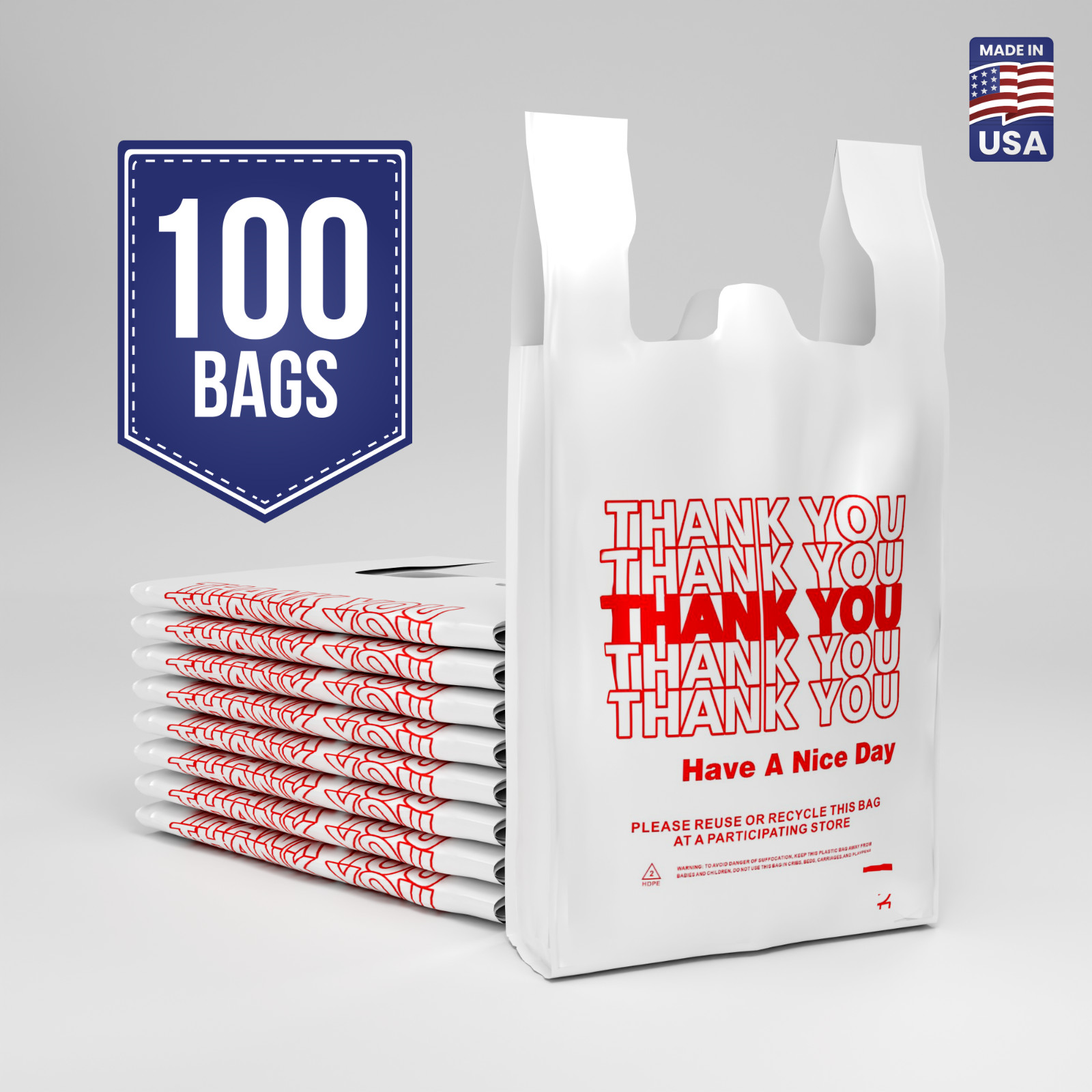 Thank You Plastic T-Shirt Bags 11.5x6.5x21 for Grocery Retail Shopping Carry Out