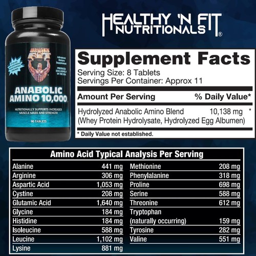 Healthy 'N Fit - Anabolic Amino 10,000 -Amino Acid Tablets (180)- Hydrolyzed ... - Picture 2 of 7