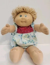 Vintage 1983 Cabbage Patch Doll Green Eyes Wheat Blonde Hair Blue Floral Outfit