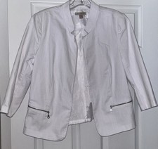 Roz Ali White Open Blazer 3/4 Sleeve Large