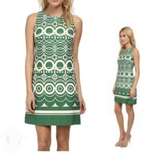Eliza J green And Cream Shealth Circle Patterned Sleeveless Dress
