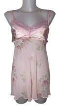 Vtg 90s Womens Pink Floral Lace Babydoll Coquette Dollete Kawaii Slip Dress Sz L