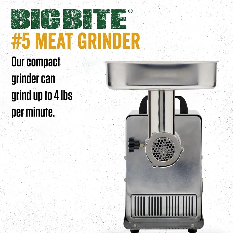 Moedor de carne LEM Products BigBite #5, moedor elétrico de aço inoxidável 0,35 HP - Imagem 2 de 4