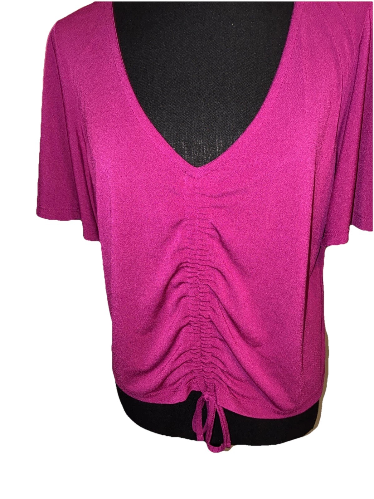 Express Large V-Neck Front Drawstring Magenta Sho… - image 4